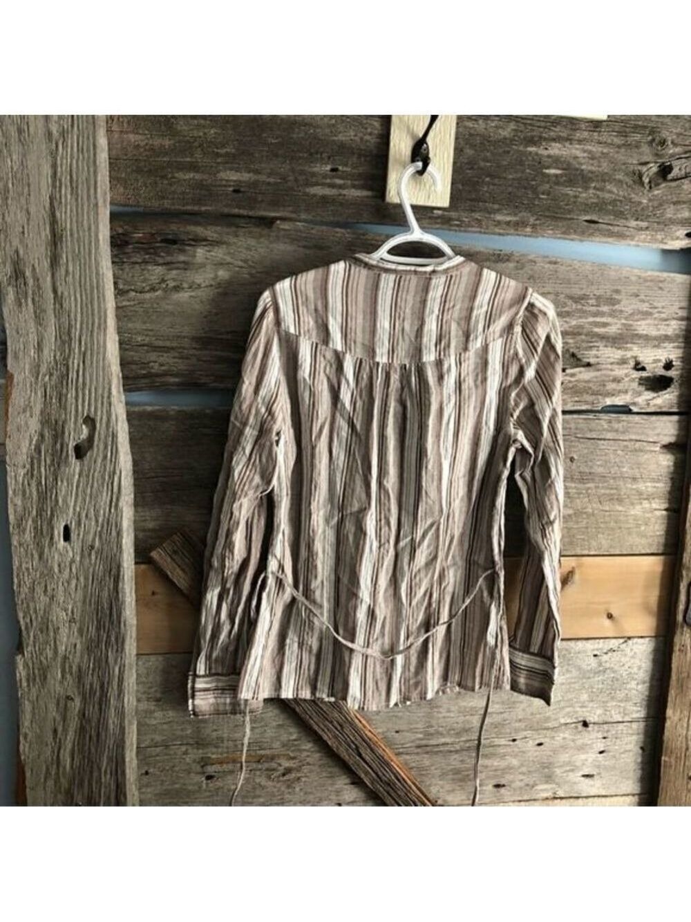 REITMANS size Med Tan striped button down blouse - Picture 3 of 5